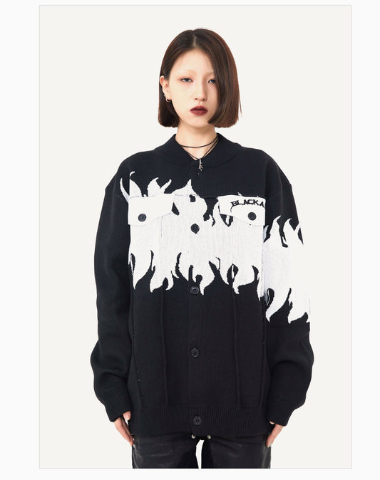 Street Retro Flame Color Matching Guochao Sweater
