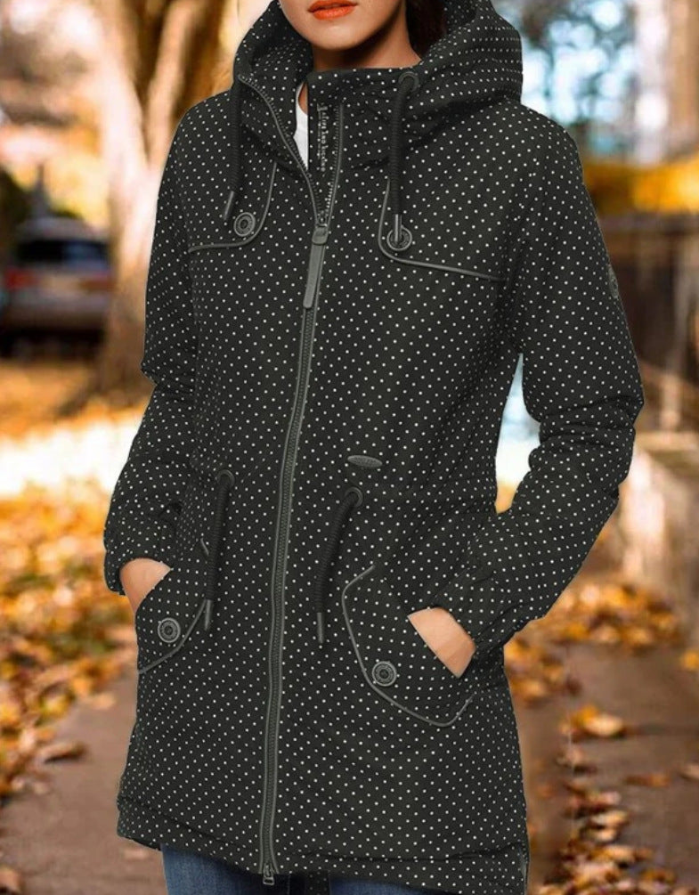 Polka Dot Print Hoodie Coat Top