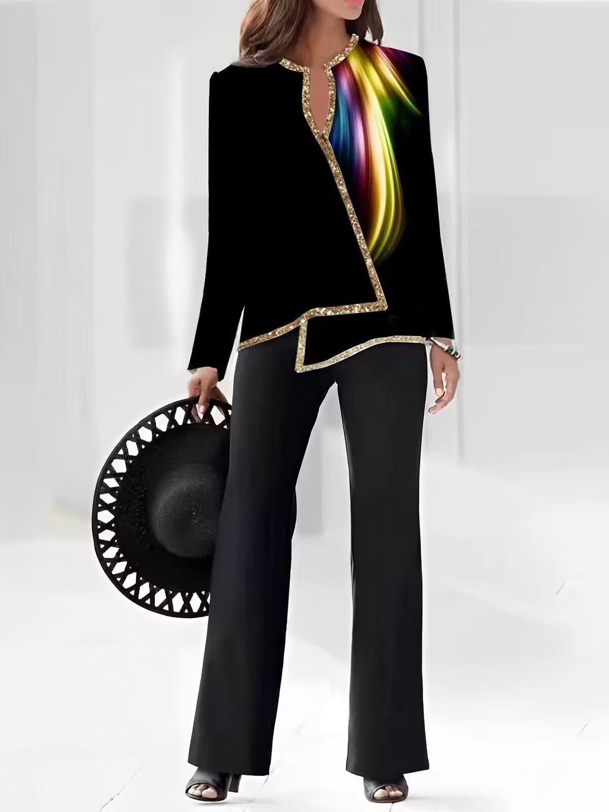 Women's Fashion 3D Digital Printing Shirt And Trousers Suit