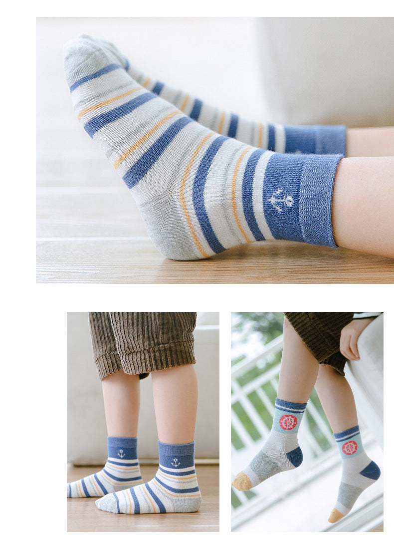 Cartoon Color Matching Sailing Cotton Socks For Boys And Girls