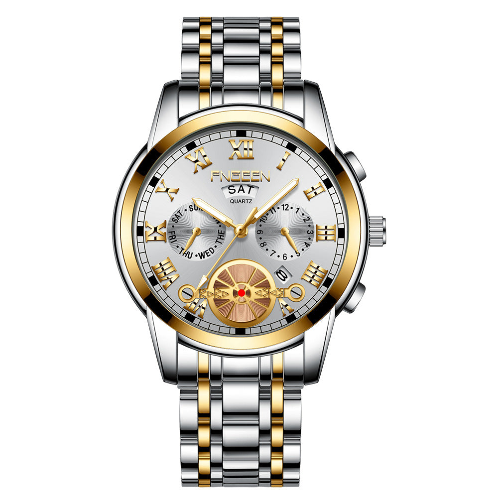 Fashion Tourbillon Watch Quartz Steel Band Multifunction