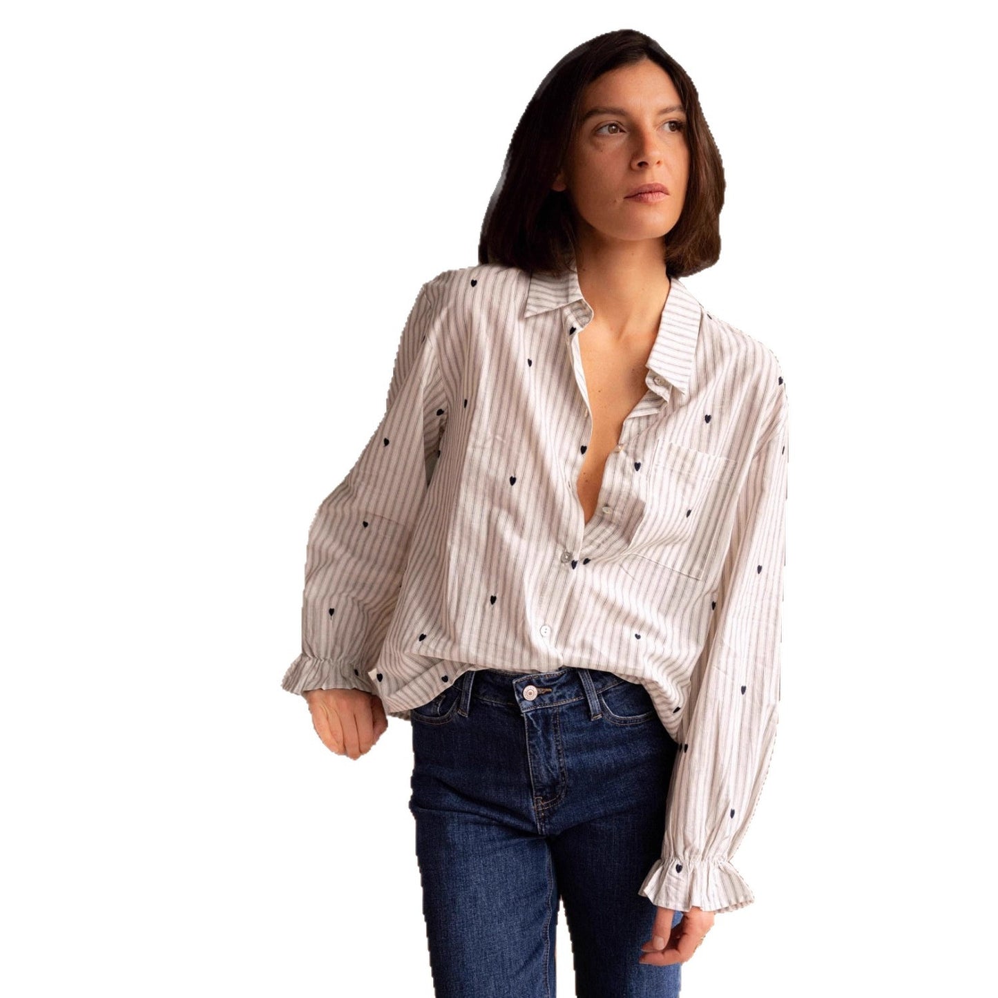 New Womens Embroidered Shirt With A Stand-up Collar And Long Sleeves