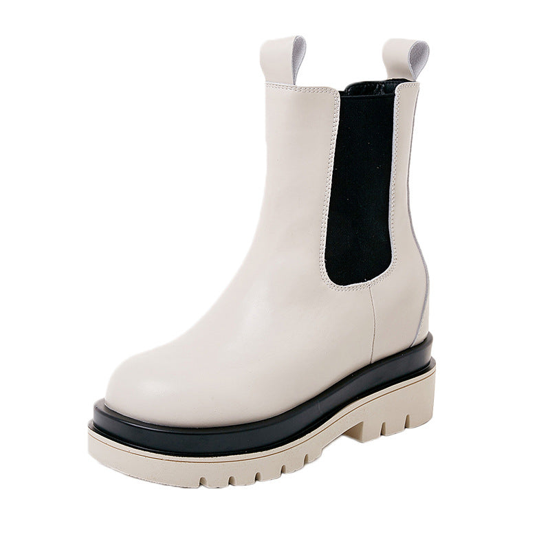 Leather Martin Boots Women's Thick-soled Inner Heightening Casual Korean
