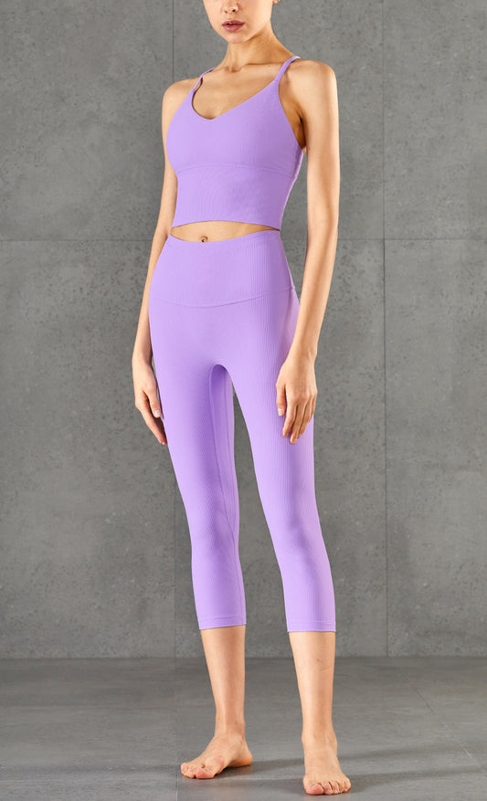 High-waisted Panelled Chunky Striped Knitted Hip-lifting Peach Gym Pants