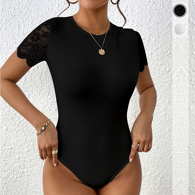 Ensfarvede kortærmede playsuits til kvinder i europæisk og amerikansk stil