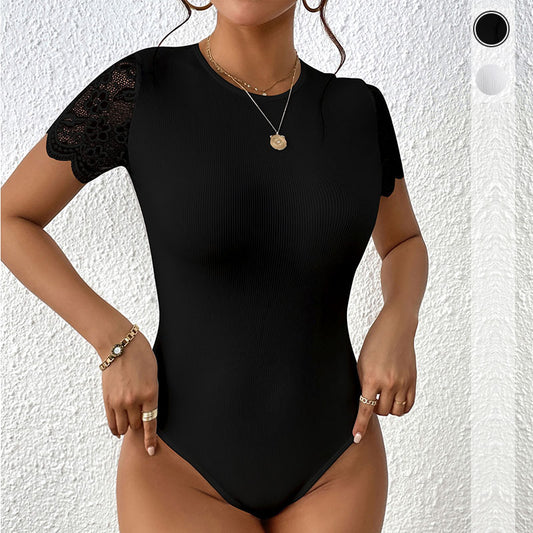 Ensfarvede kortærmede playsuits til kvinder i europæisk og amerikansk stil