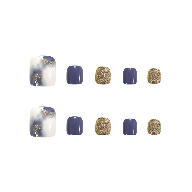 White Blue And White Blooming Gold Foil Manicure
