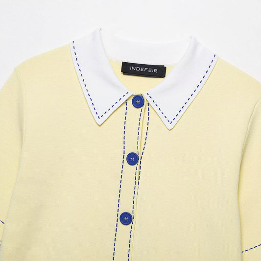 Women's Fashion Polo Shirt Stitched Knit Jacket