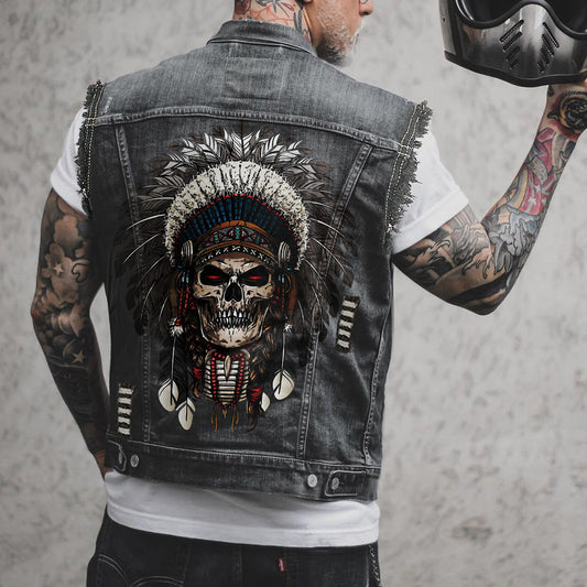 Men's Denim Vest Printed Shirt