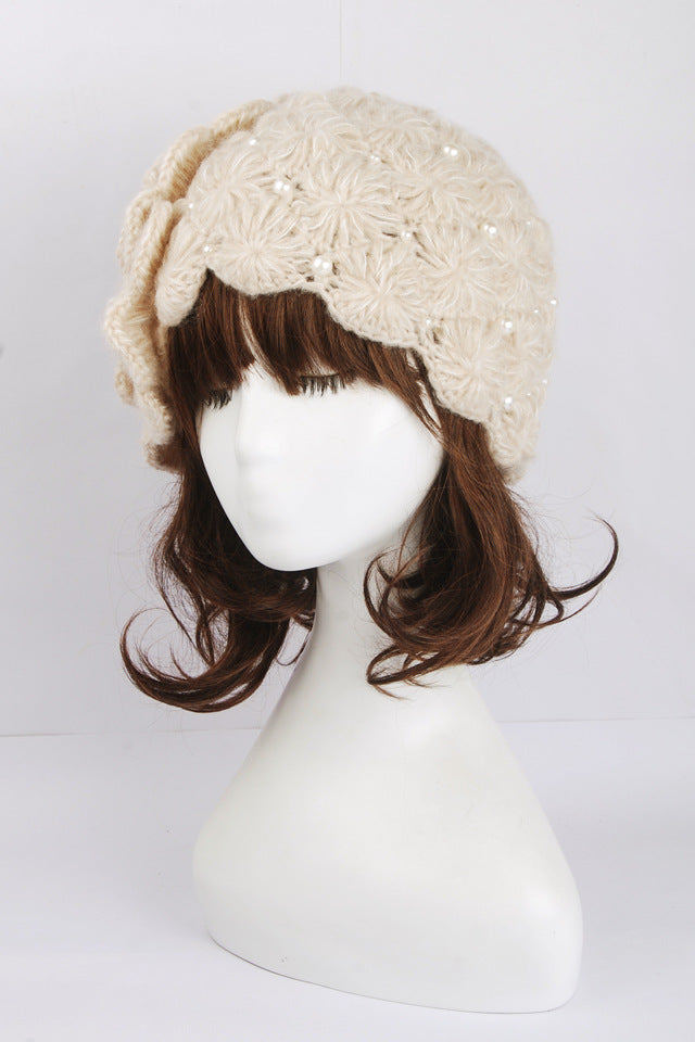 Pure Hand Crochet Pearl Wool Hat Women's Series