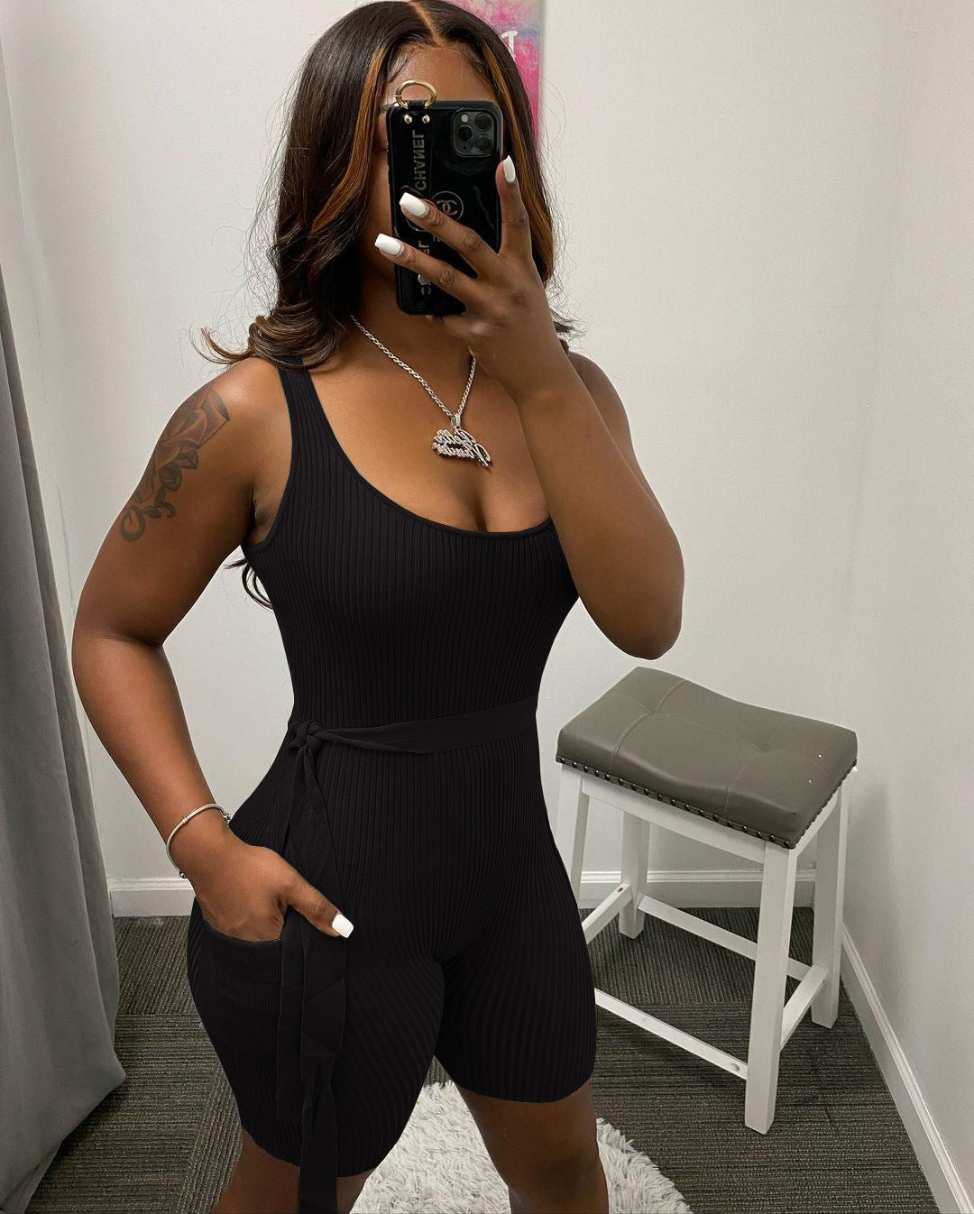 Dames Effen Kleur Pit Strip Strakke Jumpsuit Met Korte Mouwen
