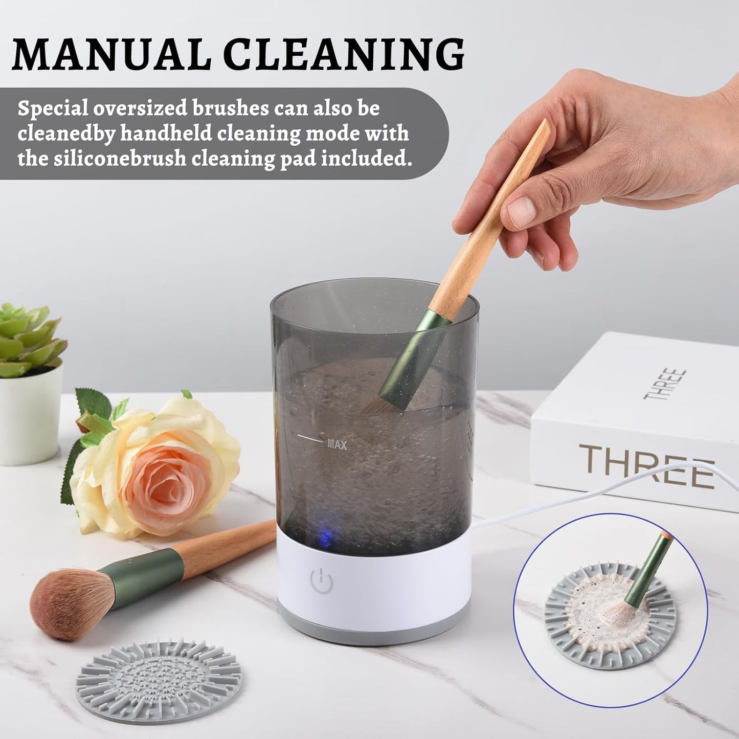 Electric Makeup Brush Cleaner, Makeup Brush Cleaner, Pro Cosmetic Brush Cleaner, Automatic Spinning Makeup Brush Cleaner, Beauty Blender Cleaner Fit for All Size Makeup Brush