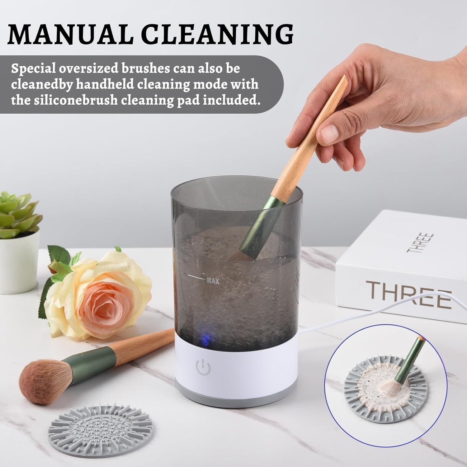 Electric Makeup Brush Cleaner, Makeup Brush Cleaner, Pro Cosmetic Brush Cleaner, Automatic Spinning Makeup Brush Cleaner, Beauty Blender Cleaner Fit for All Size Makeup Brush