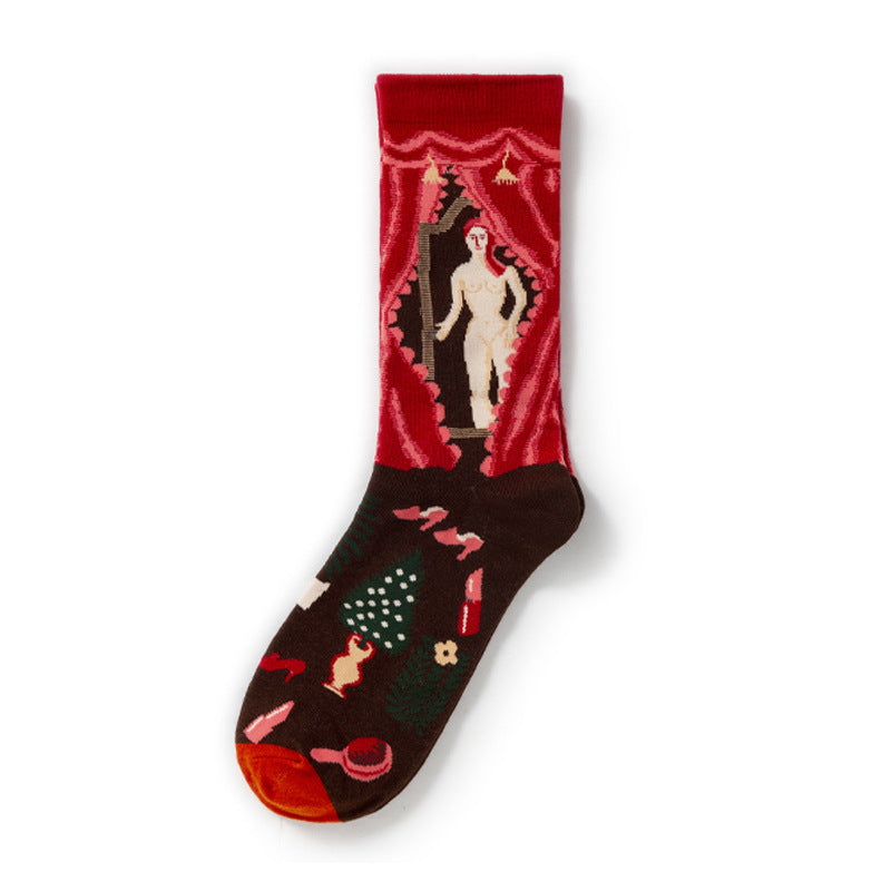 Retro Trendy Autumn And Winter Abstract Art Socks Europe And America Creative Combed Cotton
