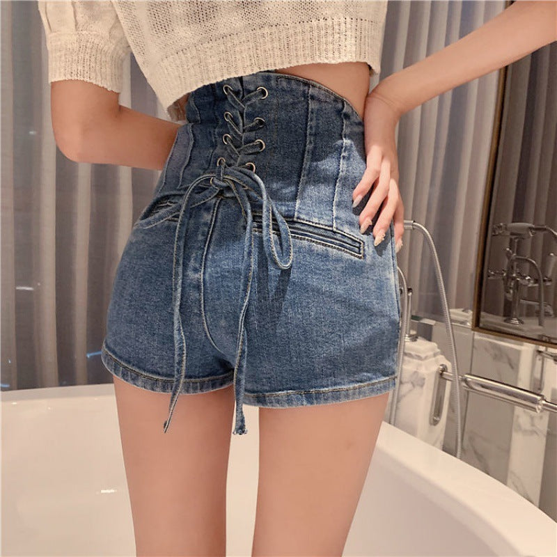 Back Strap Tight-Fitting Hip Denim Shorts Women's Waist Slimming Shorts