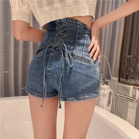Back Strap Tight-Fitting Hip Denim Shorts Women's Waist Slimming Shorts