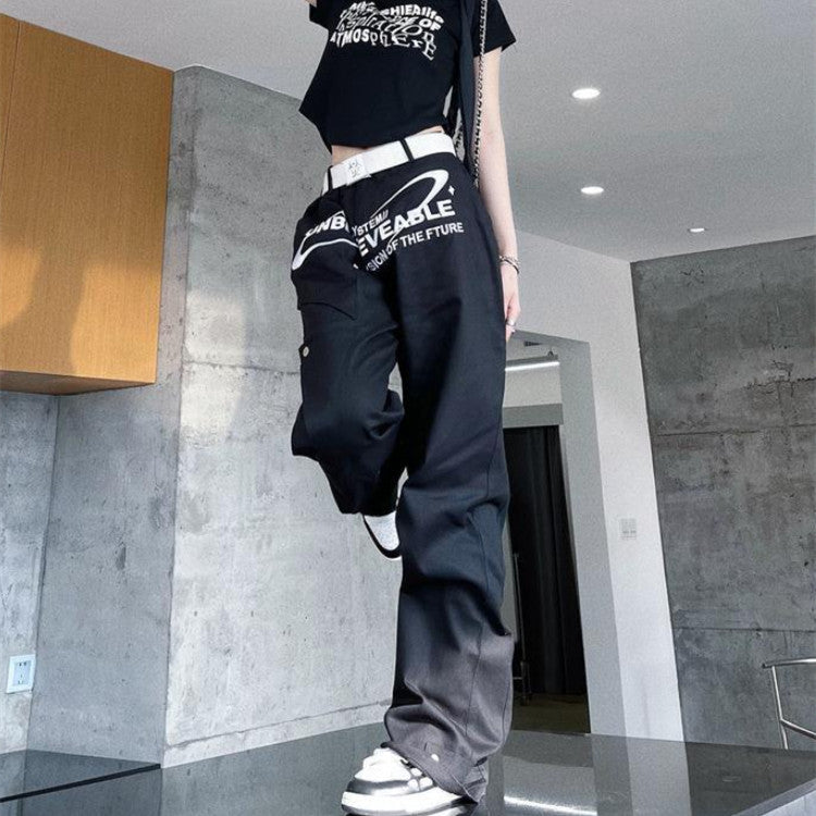 Vintage Alphabet Embroidered Jeans Men's And Women's Loose Wide Leg Casual Straight Leg Pants