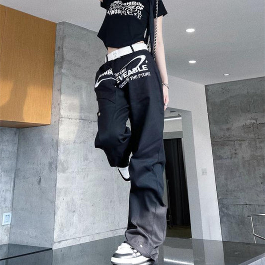 Vintage Alphabet Embroidered Jeans Men's And Women's Loose Wide Leg Casual Straight Leg Pants