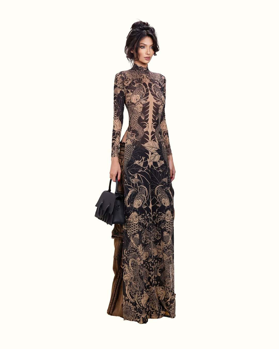 Womens Slim-fit Long Dress With A High Neck And Long Sleeves