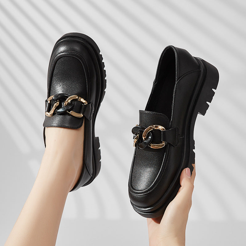 One-legged Casual Lady's Small Leather Shoes College Style