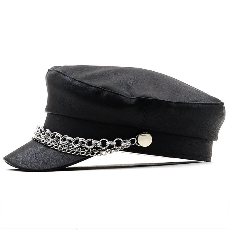 Silver Chain Beret Women's Autumn And Winter Peaked