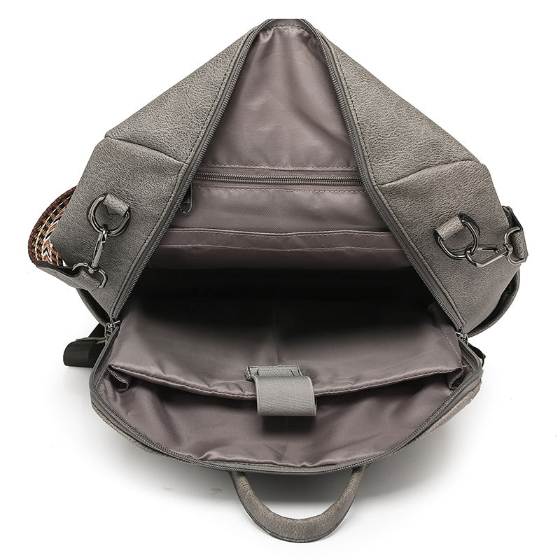 Large Capacity Pu Retro Contrast Color Backpack