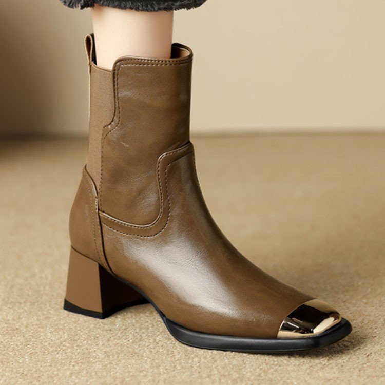 Slimming Martin Boots High Heel Maillard Leather Boots