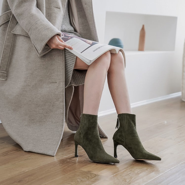 Fashion Stiletto Pointed Toe Ladies Short Boots