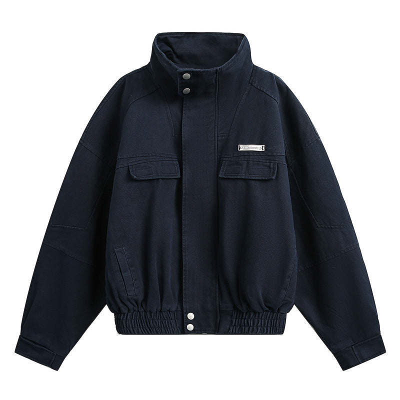 Wear Style Distressed Stand Collar Men's New Street Coat