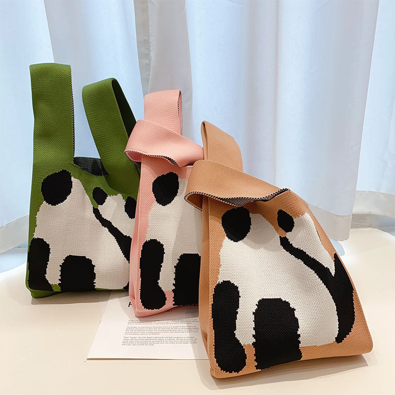 Cute Panda Large Knitted Bag Woven Portable Casual Vest