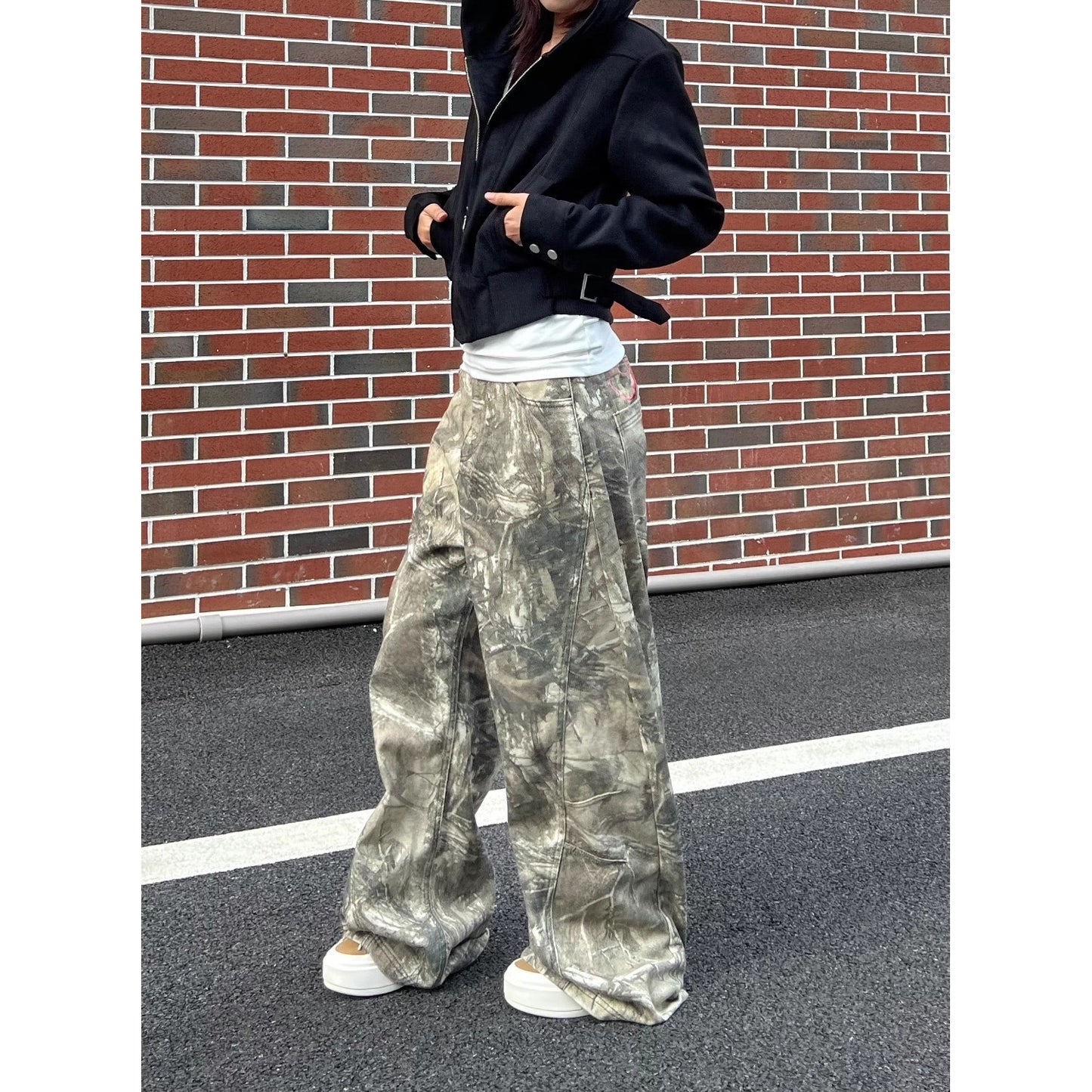 American-style Retro Letter-embroidered Branch Camouflage Casual Pants