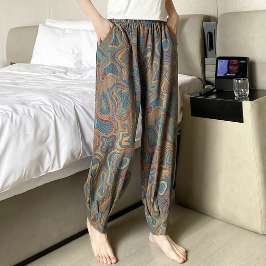 Spring And Autumn Purified Cotton Pajama Pants Large Size Home Thin Printing