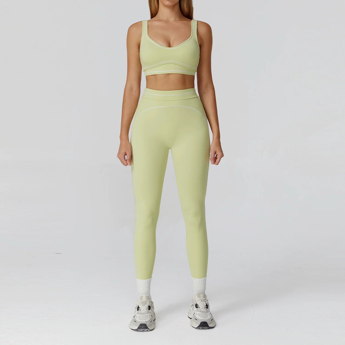 High-Intensity Shake-Resistant Color-Block Fleece Yoga Set For Athletic Use
