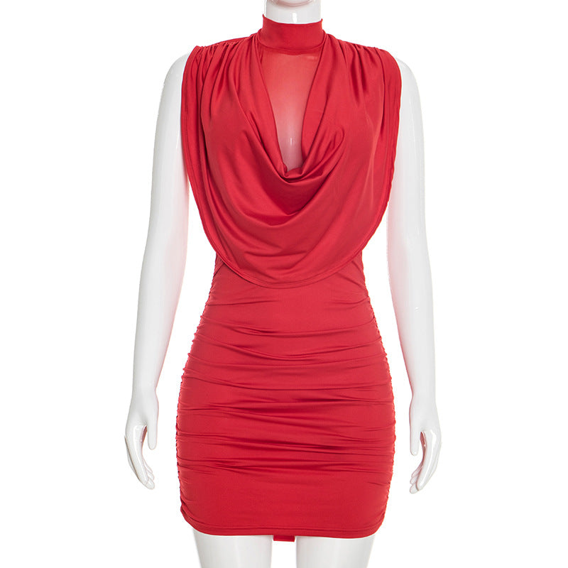 Summer Casual Sleeveless Pleated Off Shoulder Patchwork Bodycon Mini Skirt