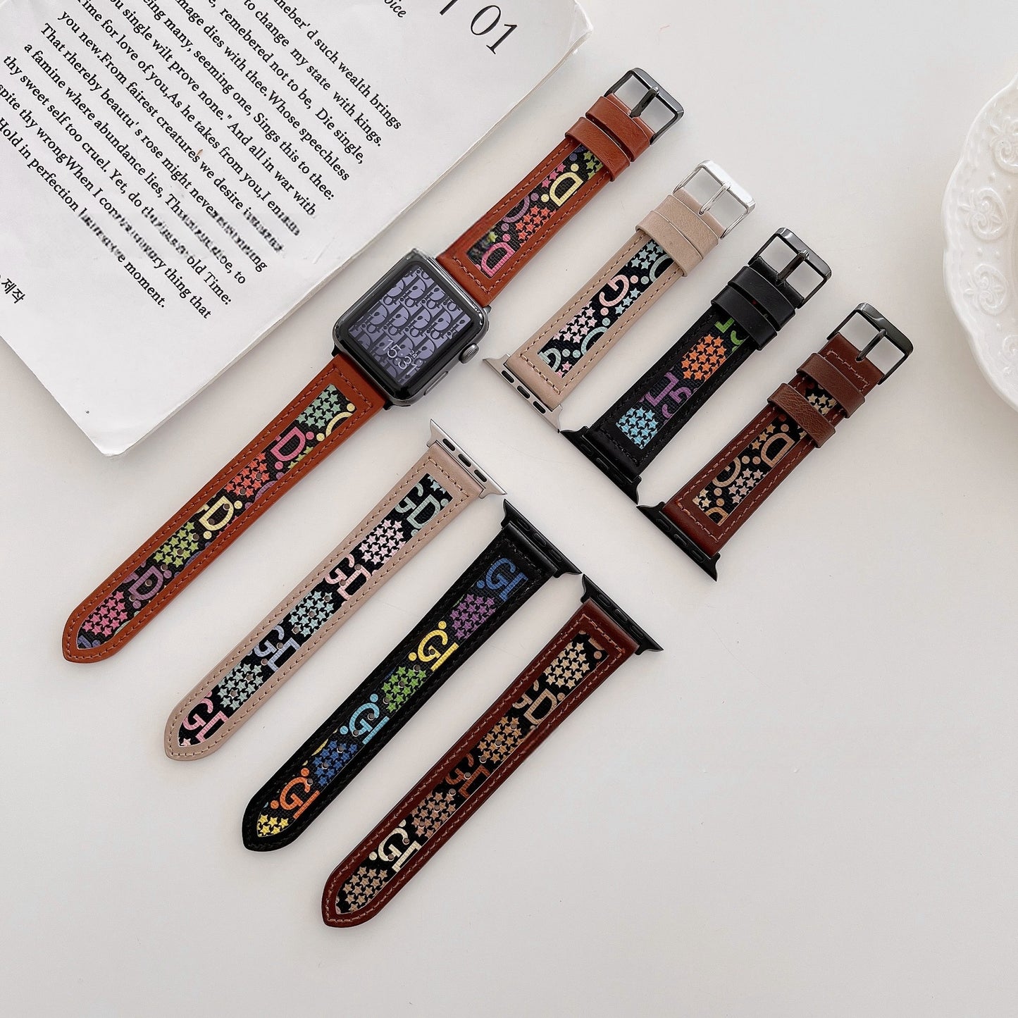 Knitted GD Hollow Leather Watch Band