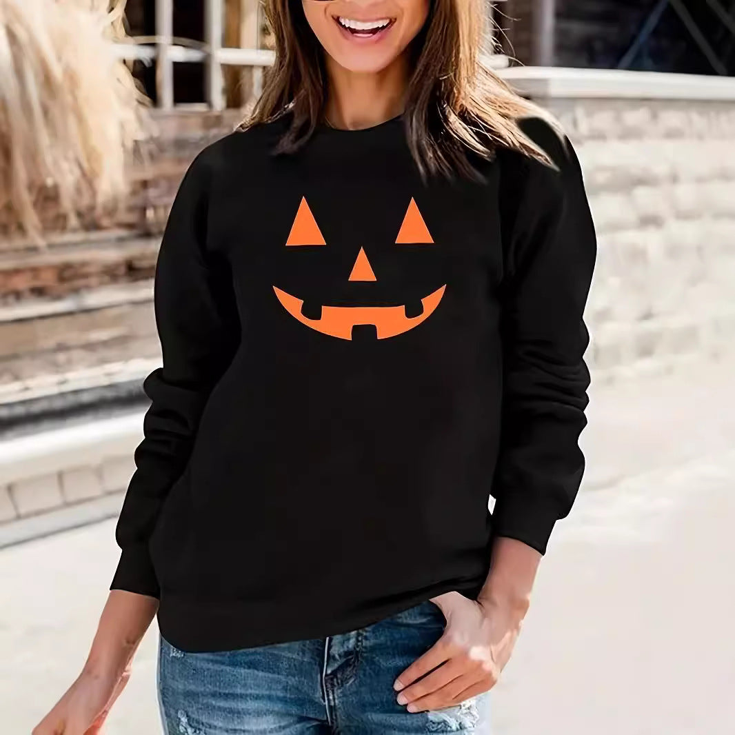Pumpkin Printed Long-sleeved Halloween Sweater T-shirt
