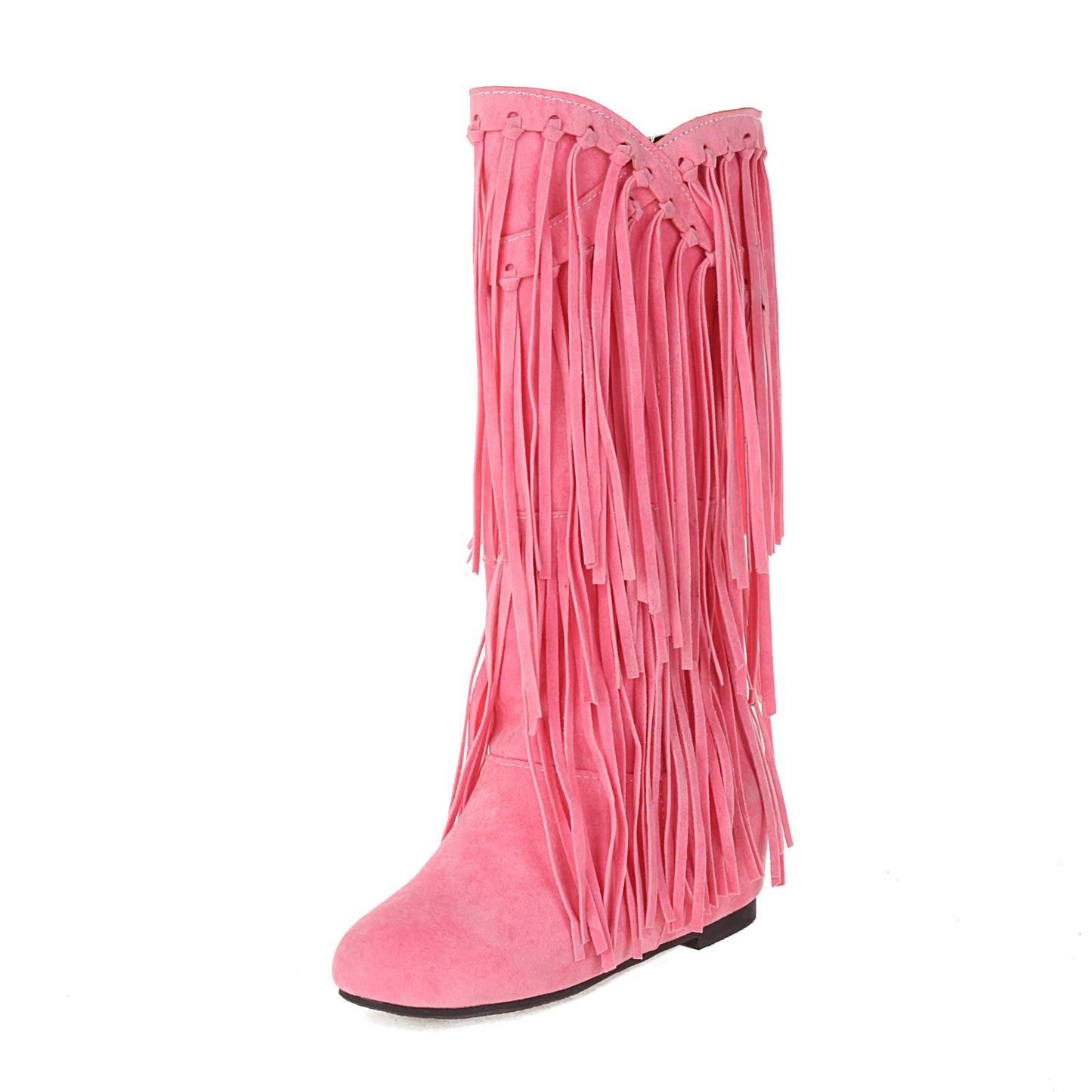 Autumn And Winter Tassel Round Toe Invisible Elevated Casual Women's High Leg Boot