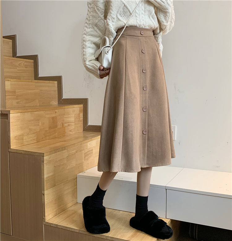 line Half-length Women's Mid-length High-waist Skirt Winter
