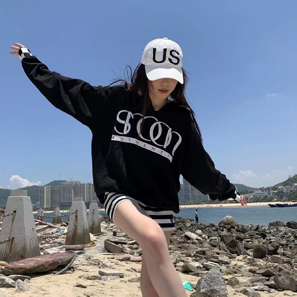 Letter Checker Lapel Pullover Sweatshirt