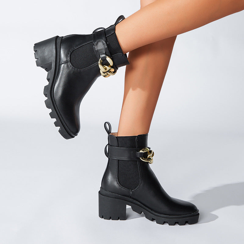 Versatile Chunky High Heel Sleeve Fleece Ankle Boots