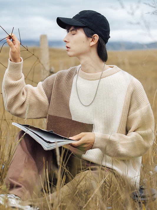 Color Block Stitching Design Knitwear Sweater For Men