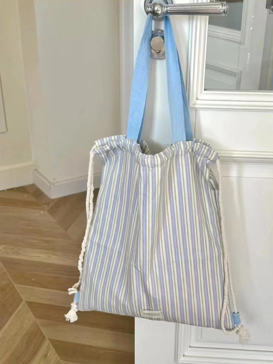 Striped Contrast Color Canvas Drawstring Backpack