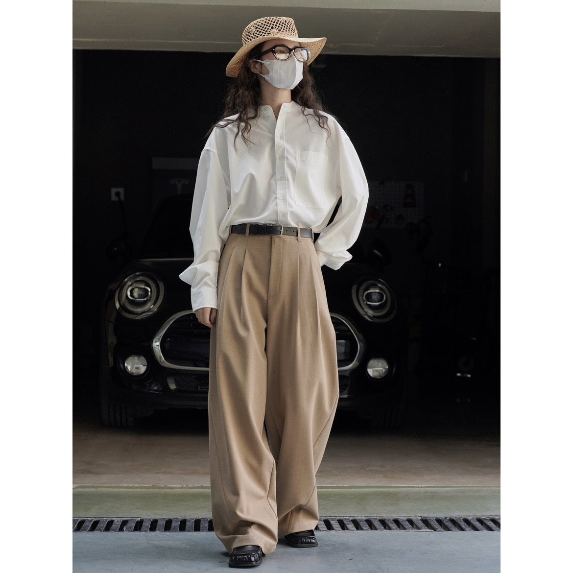Commuter High Waist Loose Profile Texture Women's Casual Pants