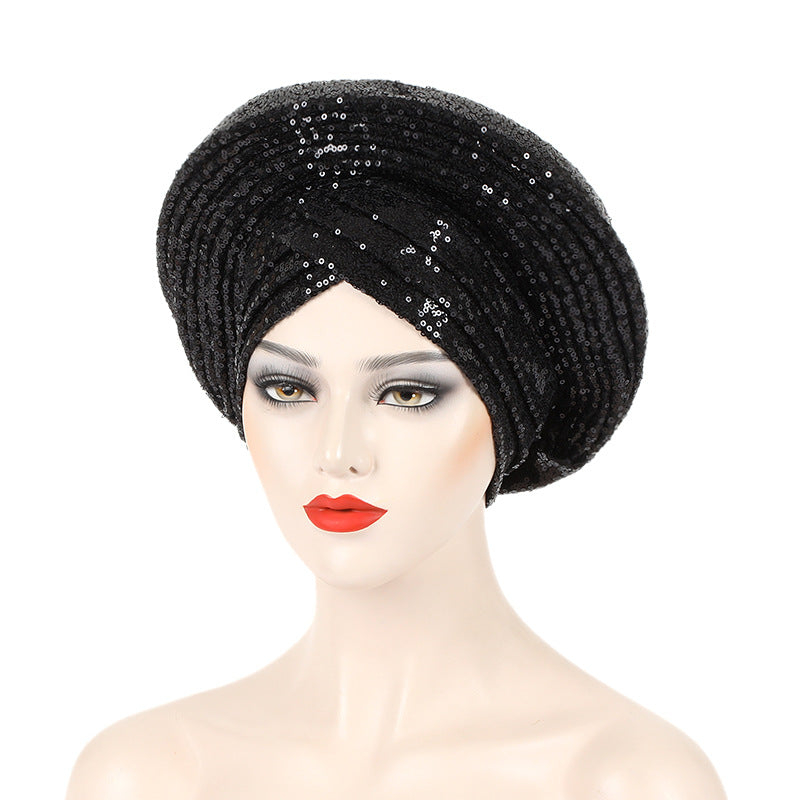New Sequin Laminated Heavy Industry African Wedding Headscarf Toque