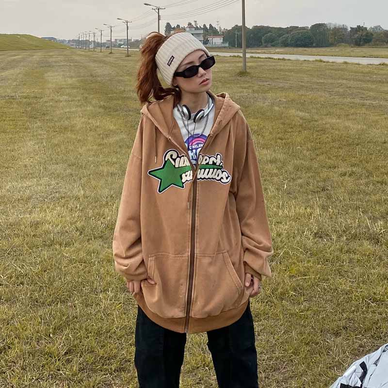 Retro Distressed Washed Sweater Cardigan Niche Embroidery