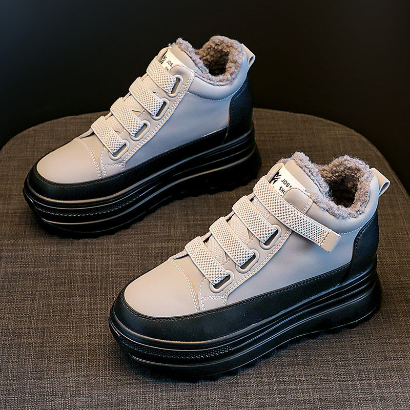 High-top Women's Fleece Leather Fashion Casual Platform Shoes