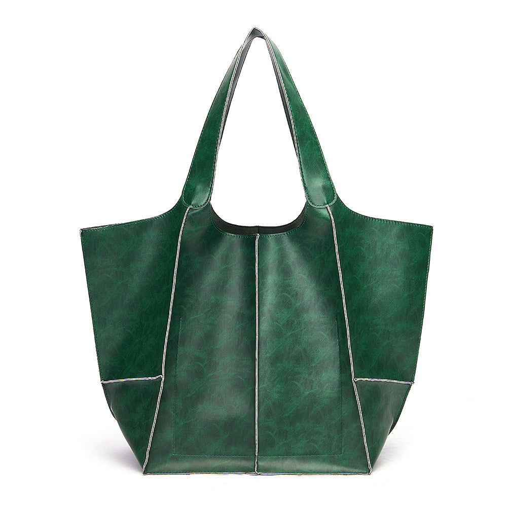 Women's Fashion Vintage Oil Wax Leather Large Capacity Shoulder Handbag