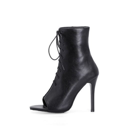 Sommer Peep Toe Sandaler Stilet Hæl Snørelukning