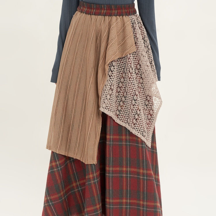 Retro Minority Irregular Plaid A- Line Skirt Women