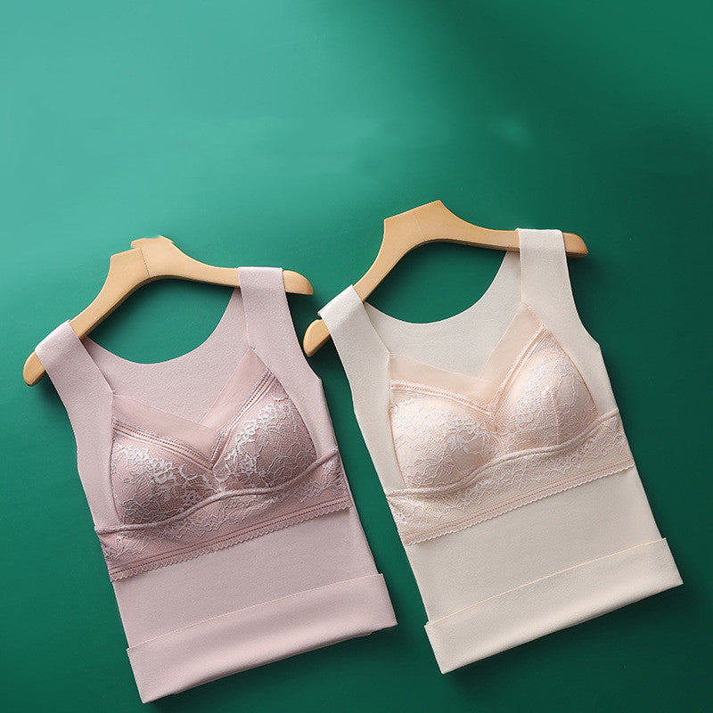 New Thermal Vest Female Heating Double-sided Brushed Plush Fixed Cup